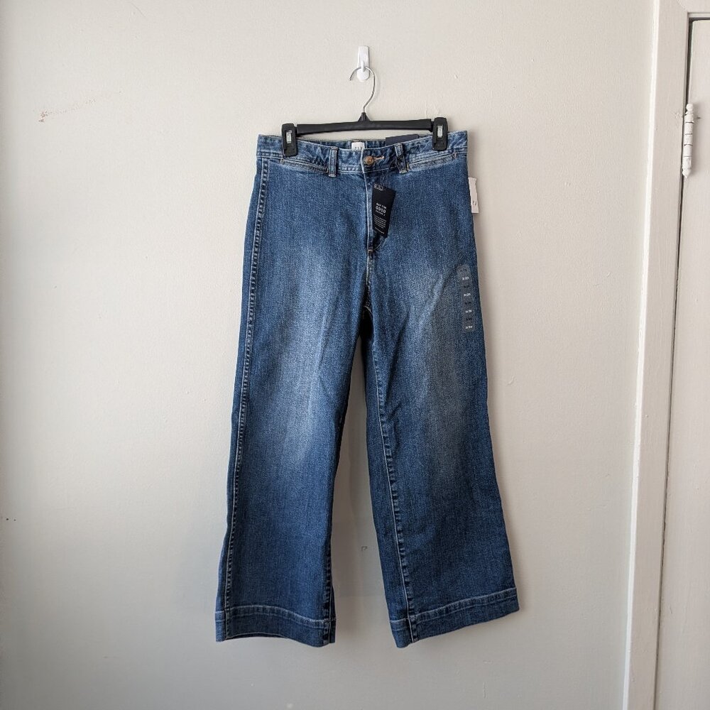 NWT GAP Denim High Rise Wide Leg Crop Blue Jeans Women's Size 8 / 29